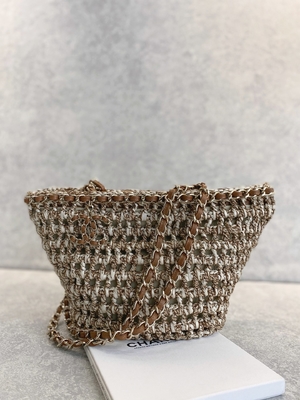 کیف مسنجر با مارک سفارشی 22P Chanel Straw Raffia Bag PU