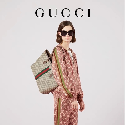 بوم تزئین شده چرمی Gucci Ophidia Tote White Medium GG Ladies