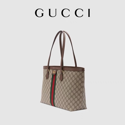 بوم تزئین شده چرمی Gucci Ophidia Tote White Medium GG Ladies