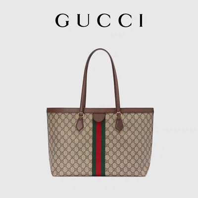 بوم تزئین شده چرمی Gucci Ophidia Tote White Medium GG Ladies