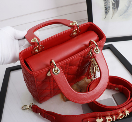 کیف شانه ای Lady Red Lambskin My Abcdior Dior Cannage Shoulder Bag D6806