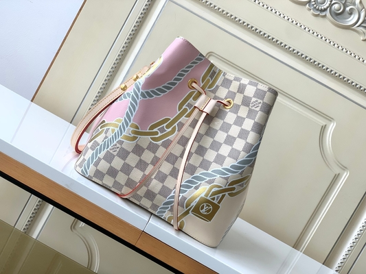 کیف سطلی MM با برند NéONoé MM Damier Azur Canvas LV صورتی سفید
