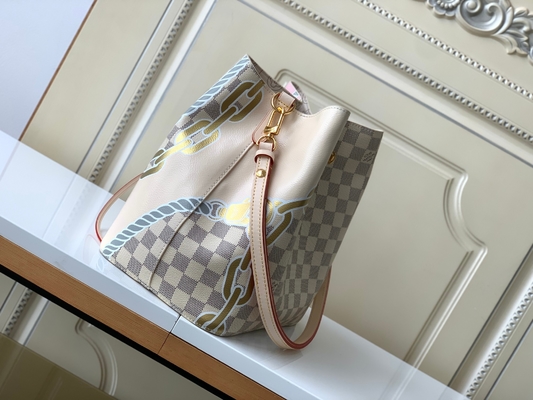کیف سطلی MM با برند NéONoé MM Damier Azur Canvas LV صورتی سفید