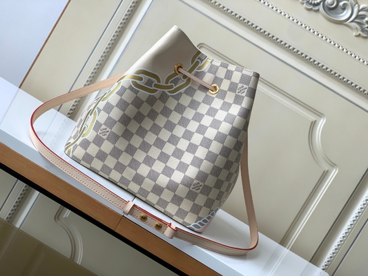 کیف سطلی MM با برند NéONoé MM Damier Azur Canvas LV صورتی سفید