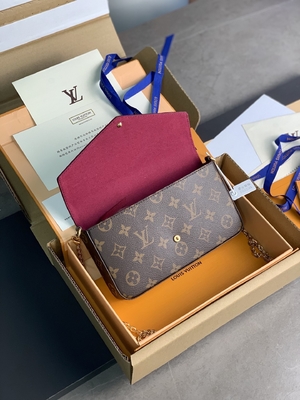 کیف پول Mini LV Felicie Pochette Monogram کیف پول آستر فوشیا