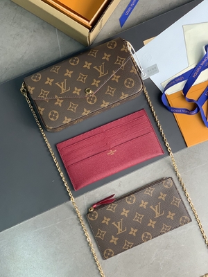 کیف پول Mini LV Felicie Pochette Monogram کیف پول آستر فوشیا
