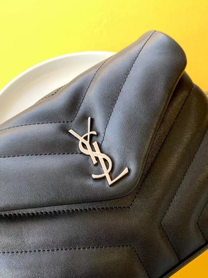 YSL Saint Laurent Ladies کیف شانه زنجیر کاساندرا برزنتی پنبه ای و پوست گوساله قهوه ای کاراملی