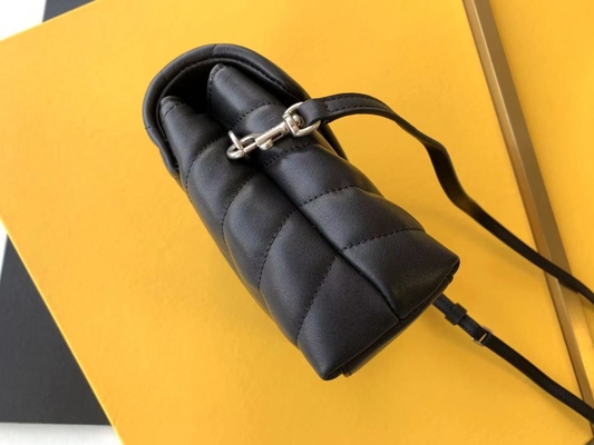 YSL Saint Laurent Ladies کیف شانه زنجیر کاساندرا برزنتی پنبه ای و پوست گوساله قهوه ای کاراملی