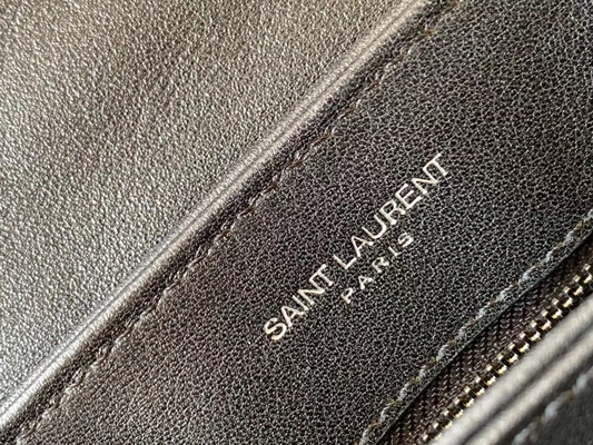 YSL Saint Laurent Ladies کیف شانه زنجیر کاساندرا برزنتی پنبه ای و پوست گوساله قهوه ای کاراملی