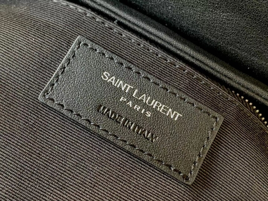 YSL Saint Laurent Ladies کیف شانه زنجیر کاساندرا برزنتی پنبه ای و پوست گوساله قهوه ای کاراملی