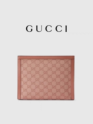 کیف کلاچ گوچی چرمی مینی صورتی بوم Ophidia Gucci با بسته شدن زیپ