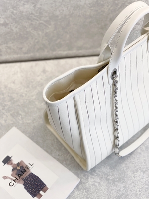 کیف 30 سانتی متری 23P Chanel Deauville Tote Ecru White Ecru Black Strape