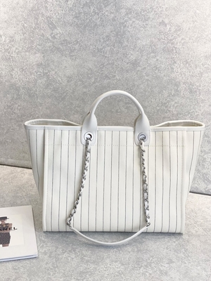 کیف 30 سانتی متری 23P Chanel Deauville Tote Ecru White Ecru Black Strape