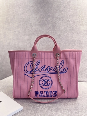 کیف 30 سانتی متری 23P Chanel Deauville Tote Ecru White Ecru Black Strape