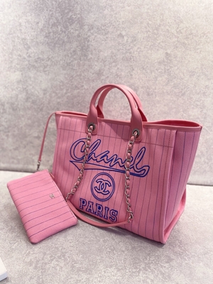 کیف 30 سانتی متری 23P Chanel Deauville Tote Ecru White Ecru Black Strape