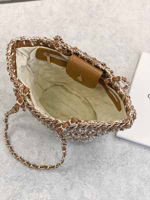 کیف مسنجر با مارک سفارشی 22P Chanel Straw Raffia Bag PU