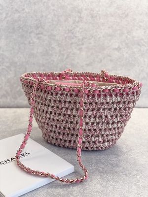 کیف مسنجر با مارک سفارشی 22P Chanel Straw Raffia Bag PU