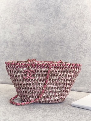 کیف مسنجر با مارک سفارشی 22P Chanel Straw Raffia Bag PU