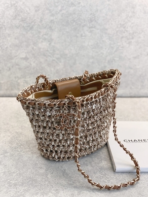 کیف مسنجر با مارک سفارشی 22P Chanel Straw Raffia Bag PU
