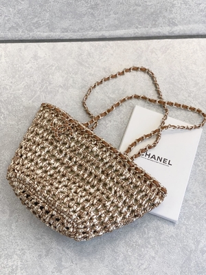 کیف مسنجر با مارک سفارشی 22P Chanel Straw Raffia Bag PU